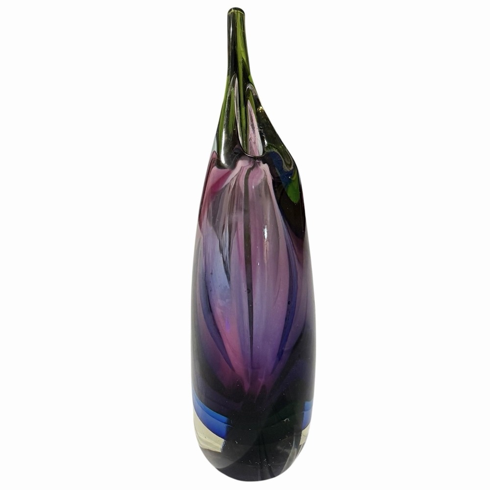 Vintage Murano Sommerso Art Glass Vase Purple Blue Green 9.5" Italian MCM - Picture 4 of 7